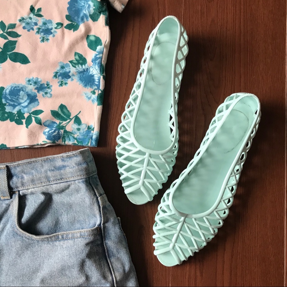 American Apparel Lattice Jelly Sandals light blue